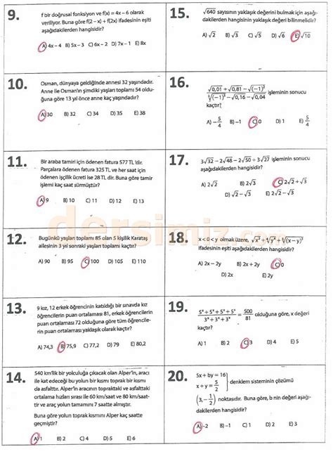 9 sınıf matematik soruları ve cevapları